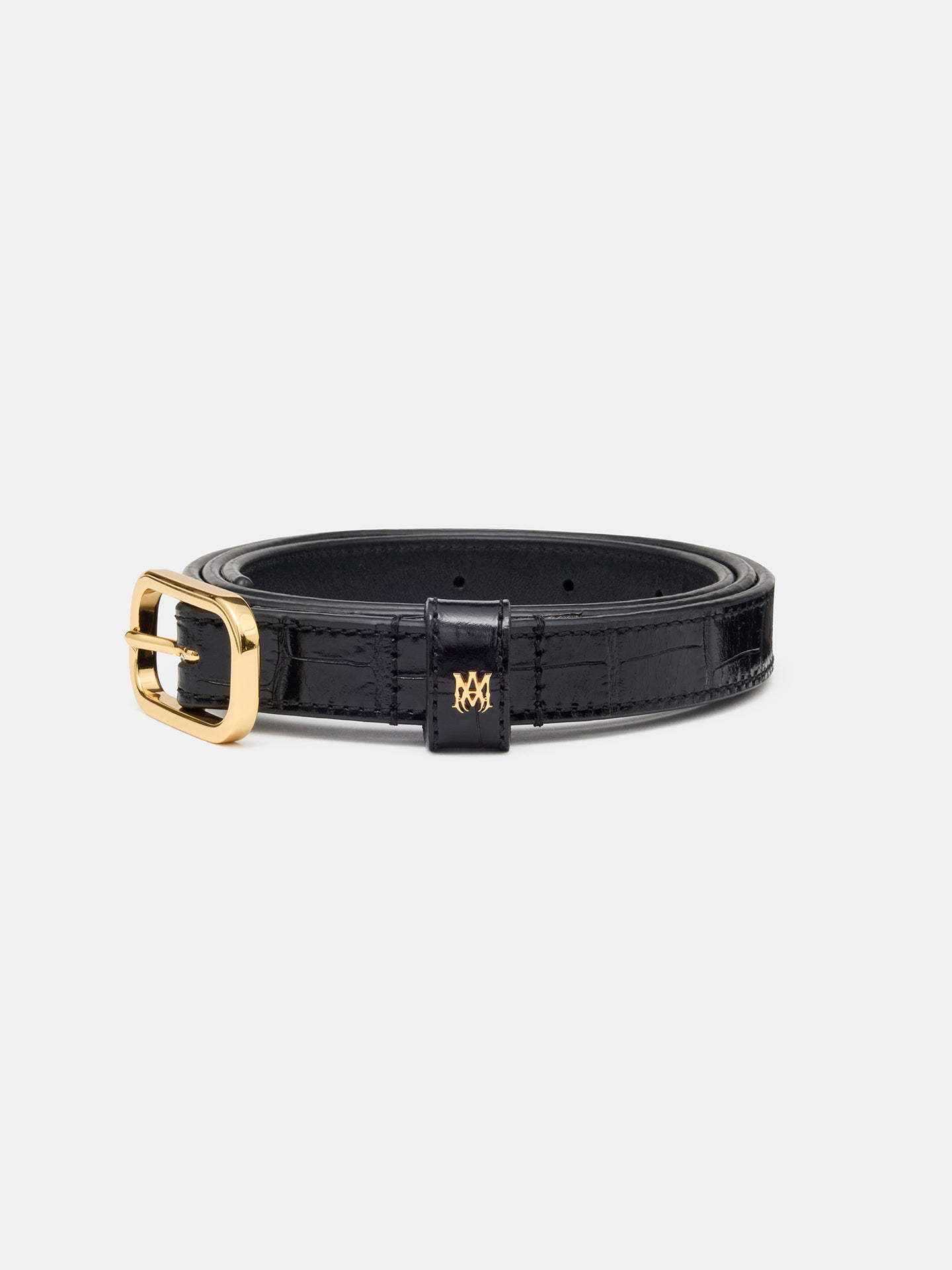 CROC EMBOSSED 2CM BELT - BLACK GOLD