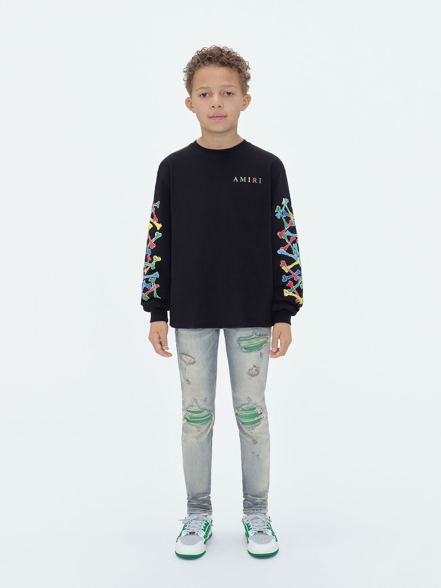 KIDS - AMIRI BONES SCRIBBLE LONG SLEEVE TEE - Black