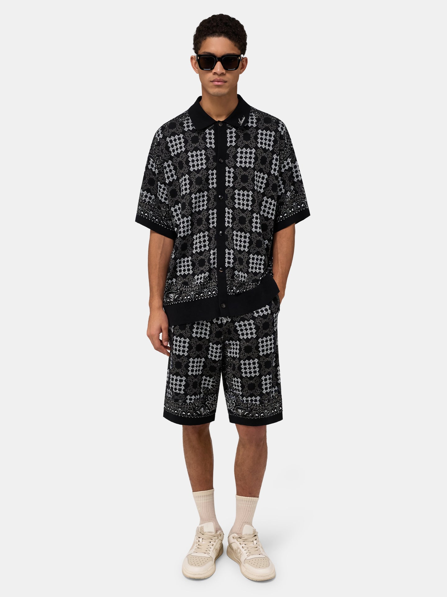 MA QUAD CHECK MESH KNIT SHIRT - Black