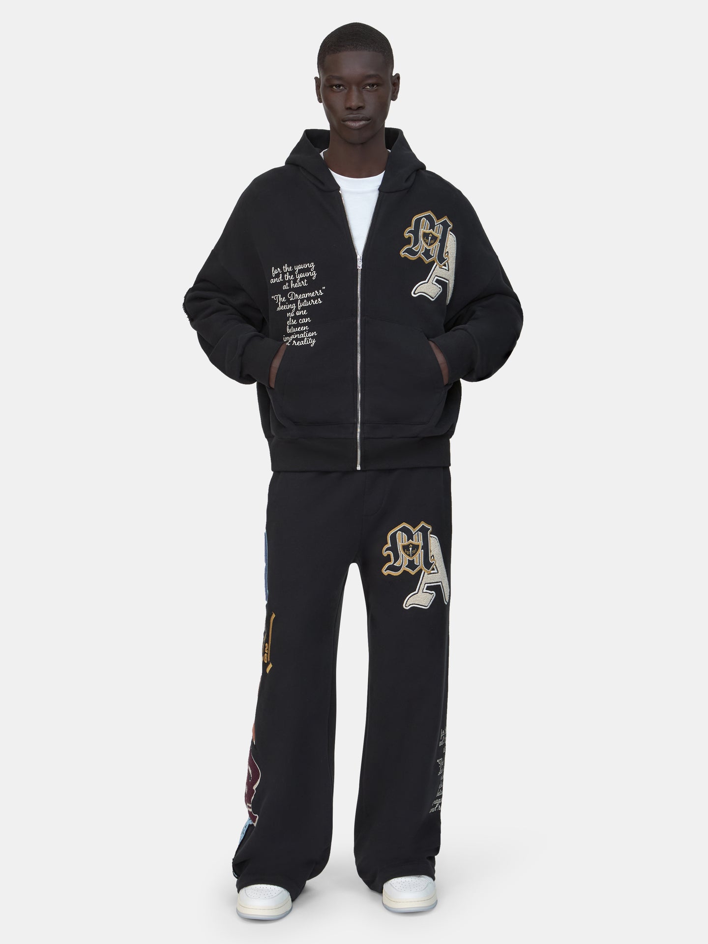 VARSITY PATCH OVERSIZED ZIP HOODIE - Black