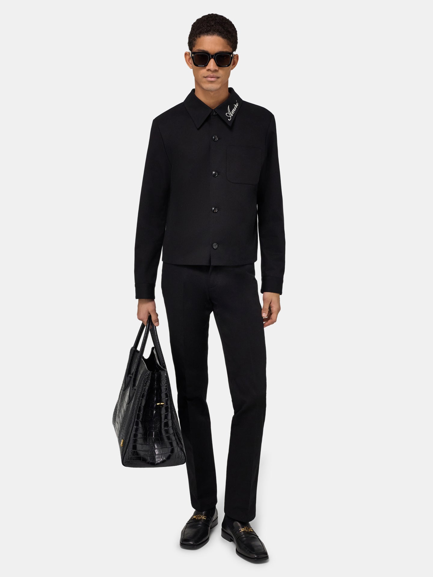 SCRIPT COLLAR SHIRT JACKET - Black
