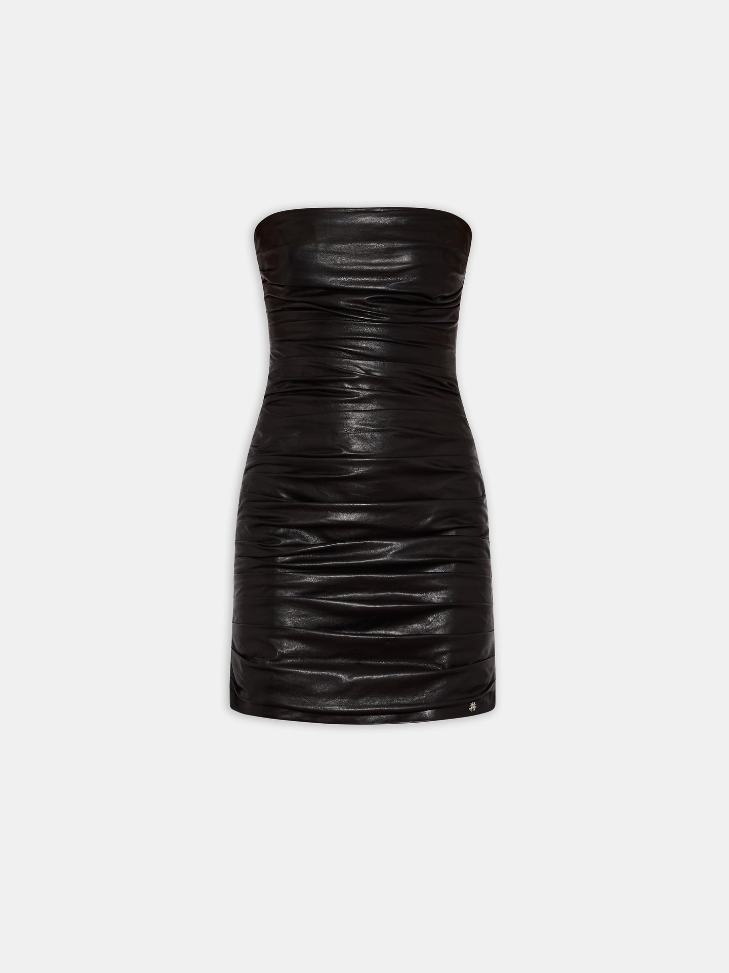 WOMEN - WOMEN'S ROUCHED LEATHER MINI DRESS - Black