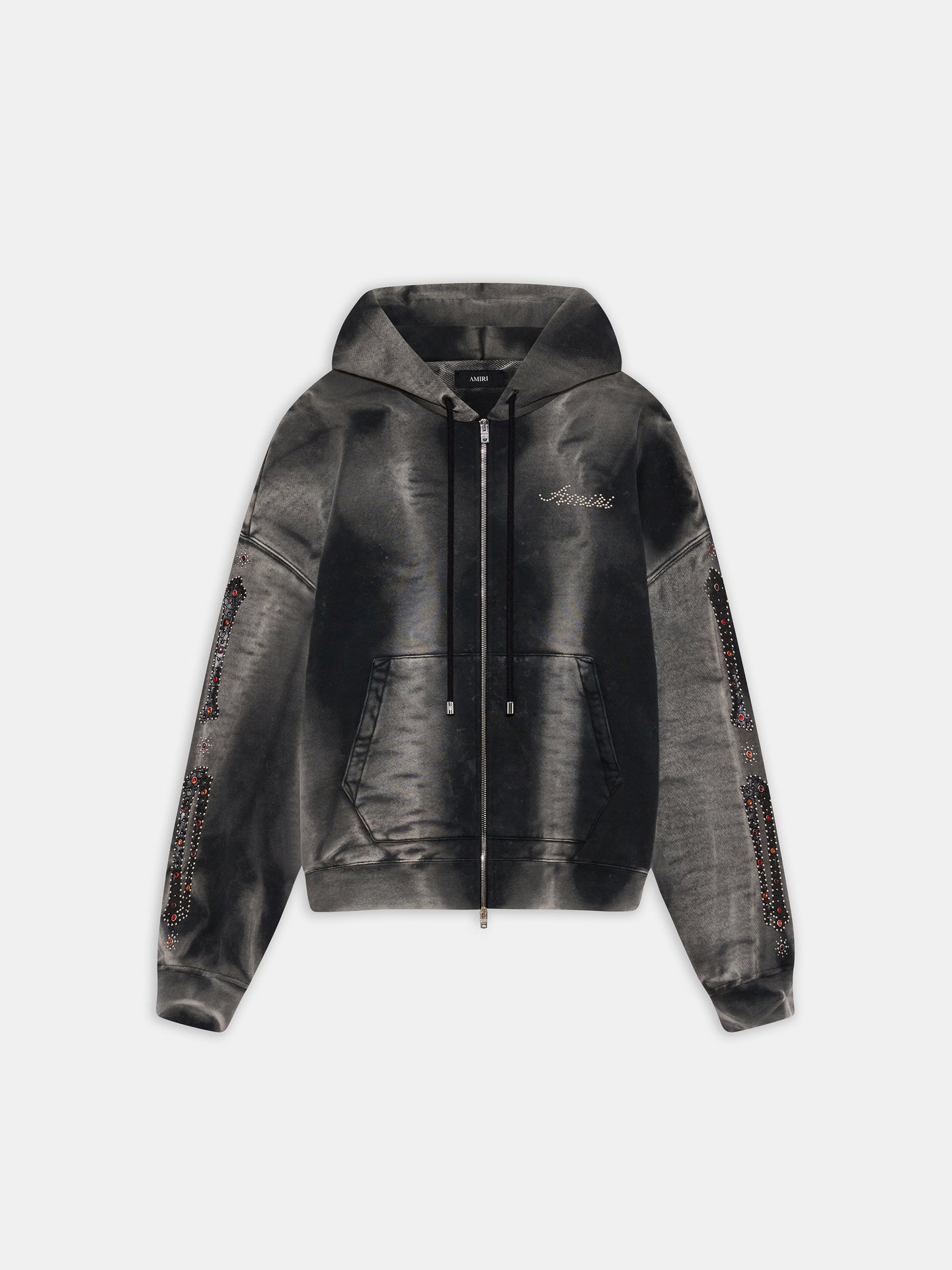BONES STUDDED OVERSIZED ZIP HOODIE - Black
