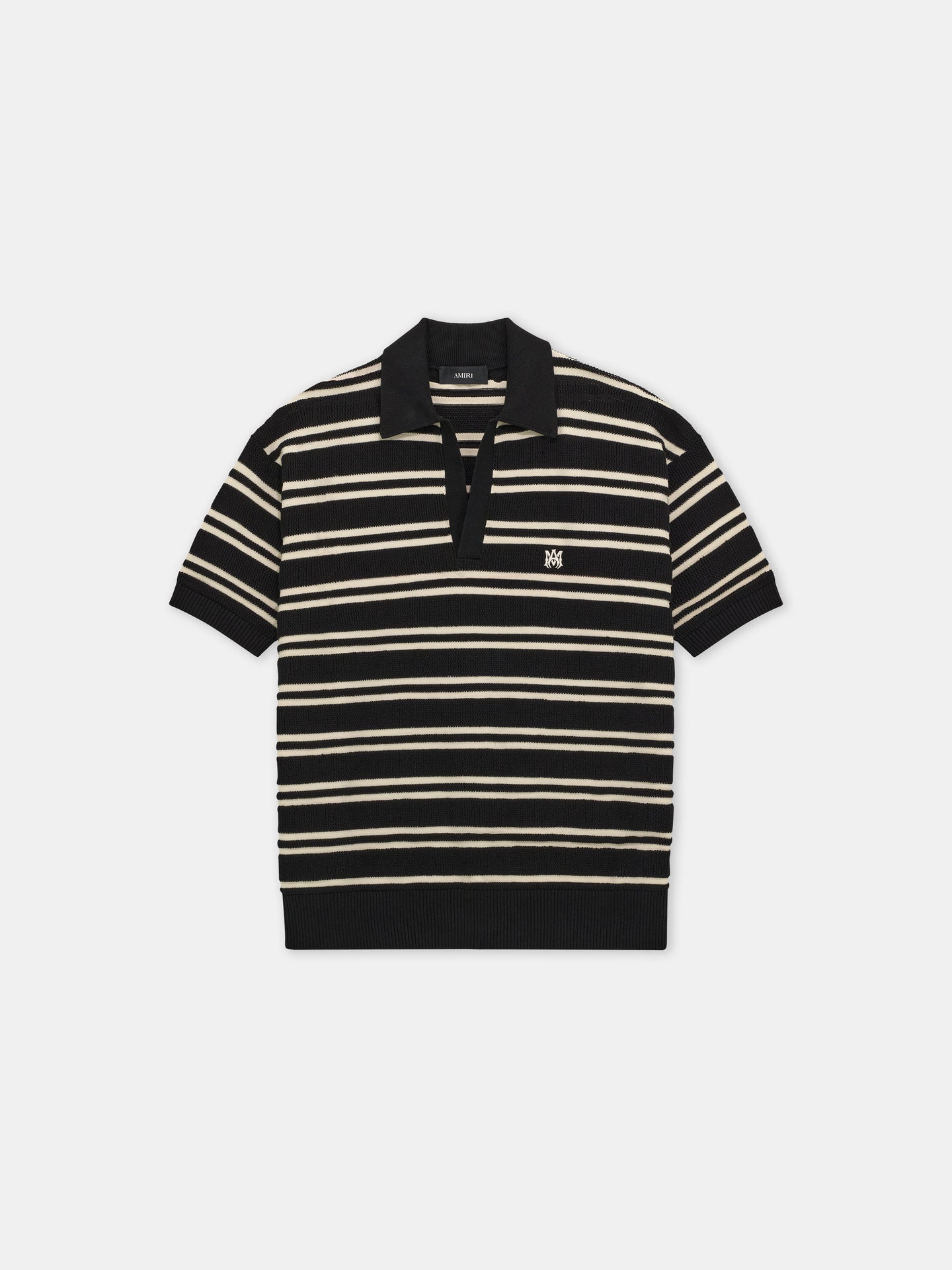 MA STRIPE KNIT SS POLO - Black