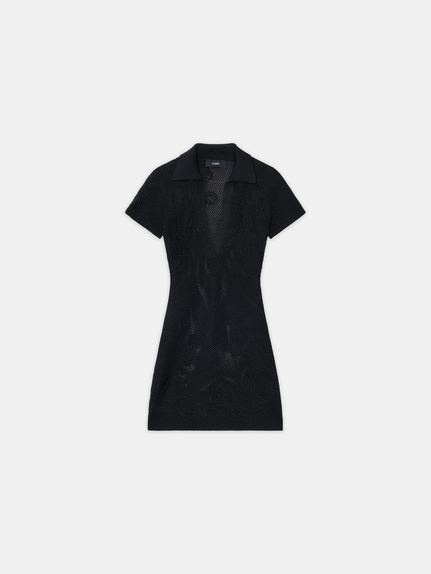 WOMEN - WOMEN'S FLORAL CROCHET POLO MINI DRESS - Black