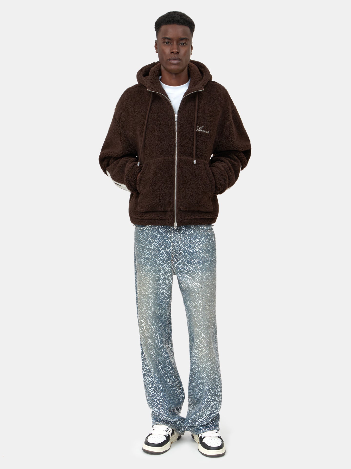 BONES FLEECE ZIP HOODIE - Dark Brown