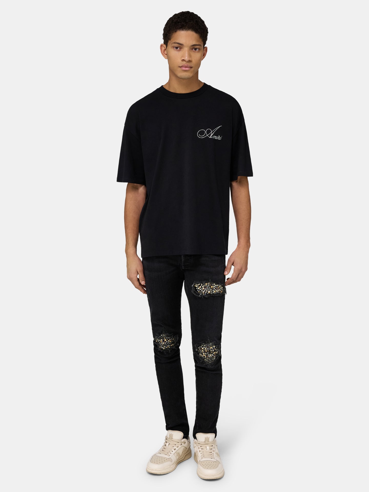 CRYSTAL AMIRI SCRIPT OVERSIZED TEE - Black
