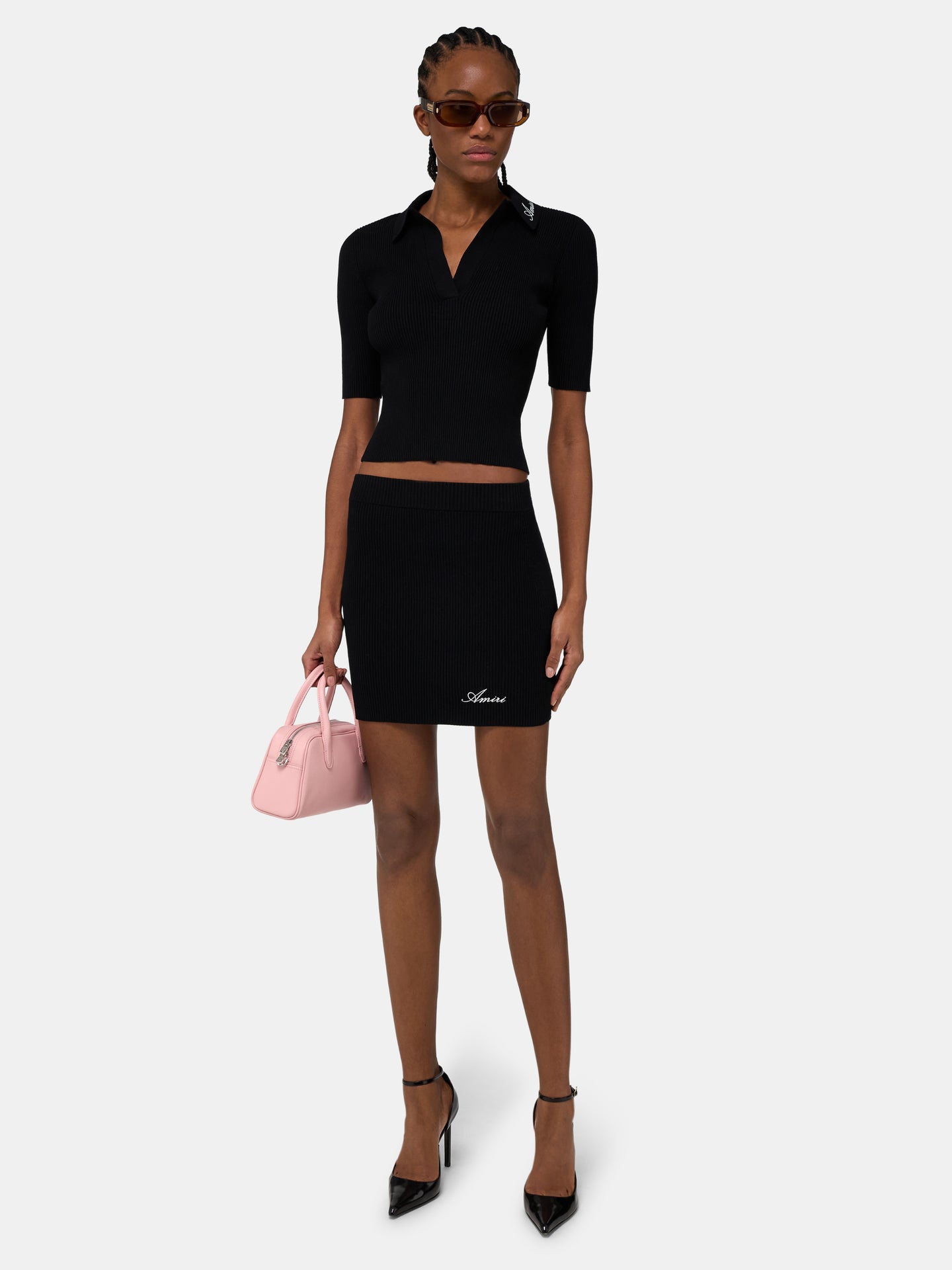 WOMEN - WOMEN'S SCRIPT RIB KNIT MINI SKIRT - Black