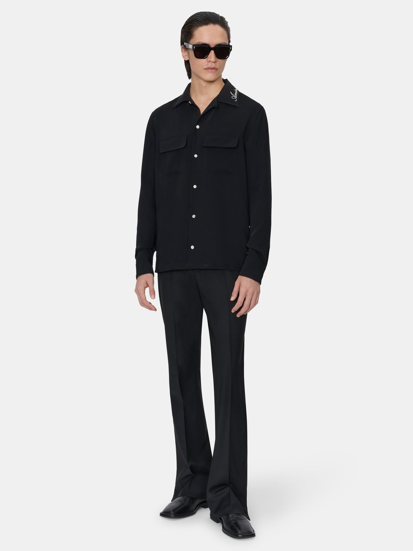 ROUND POCKET DRESS SHIRT - Black