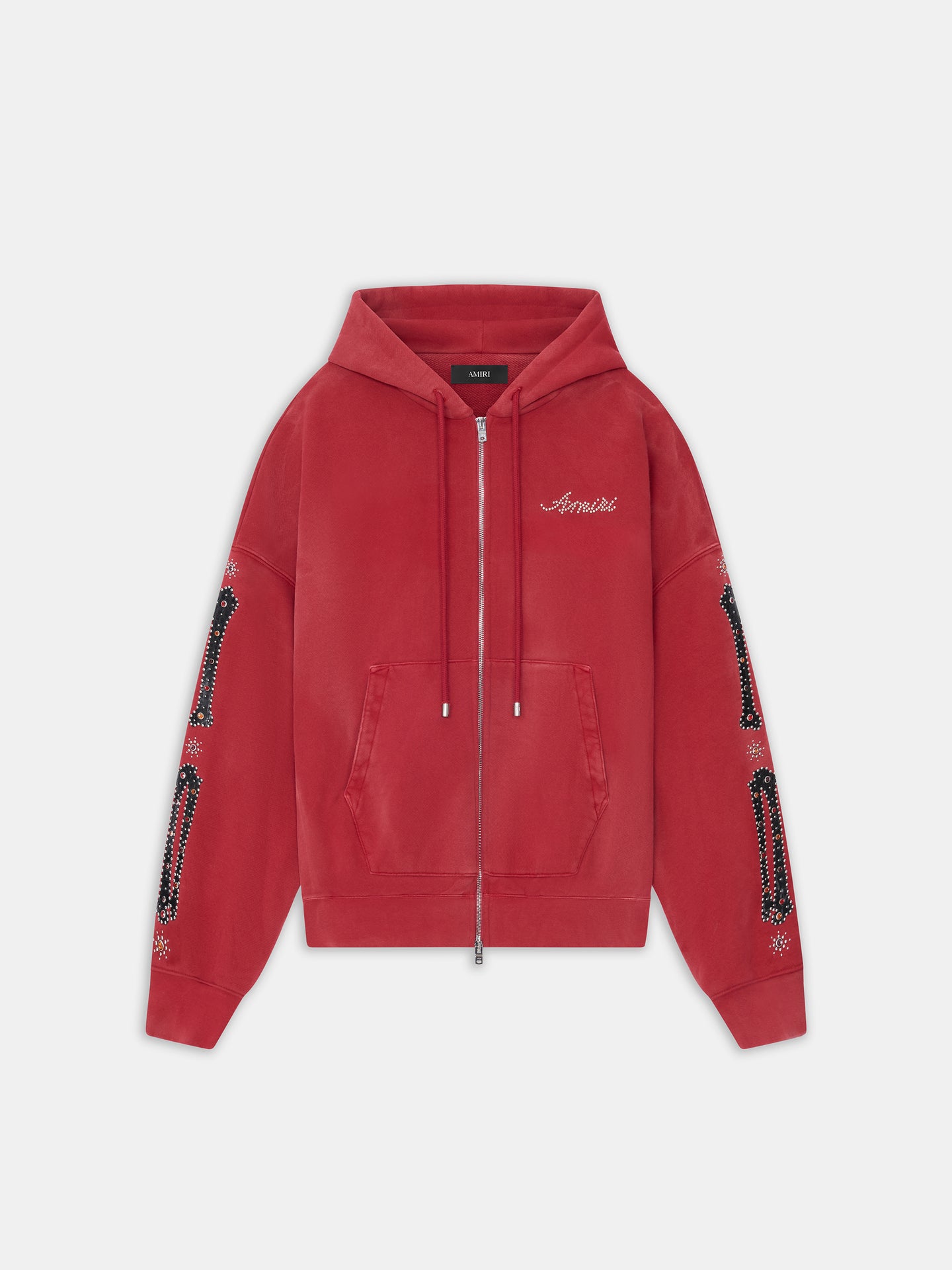 BONES STUDDED OVERSIZED ZIP HOODIE - Red Rose