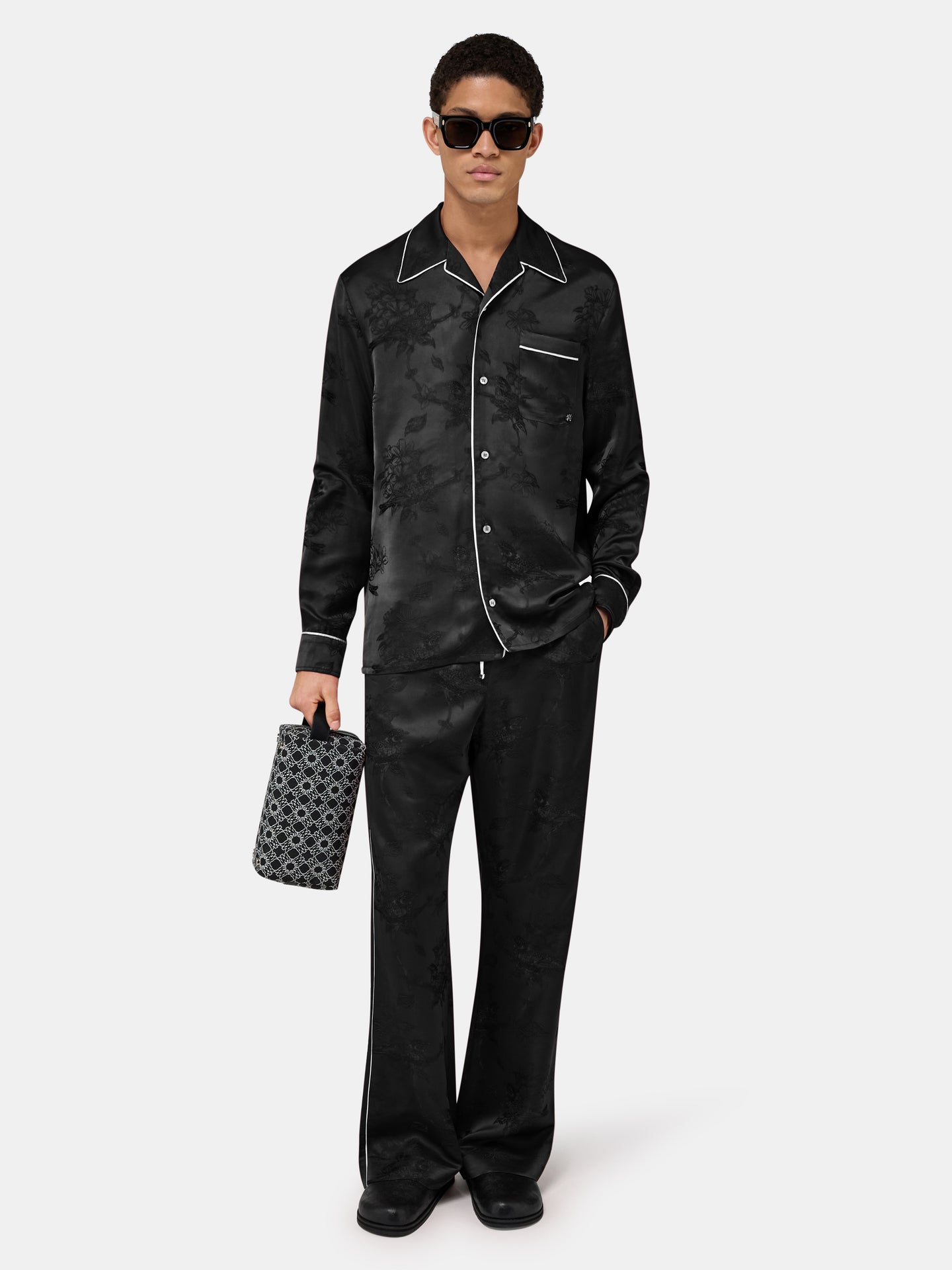 FLORAL JACQUARD PULL ON PANT - Black