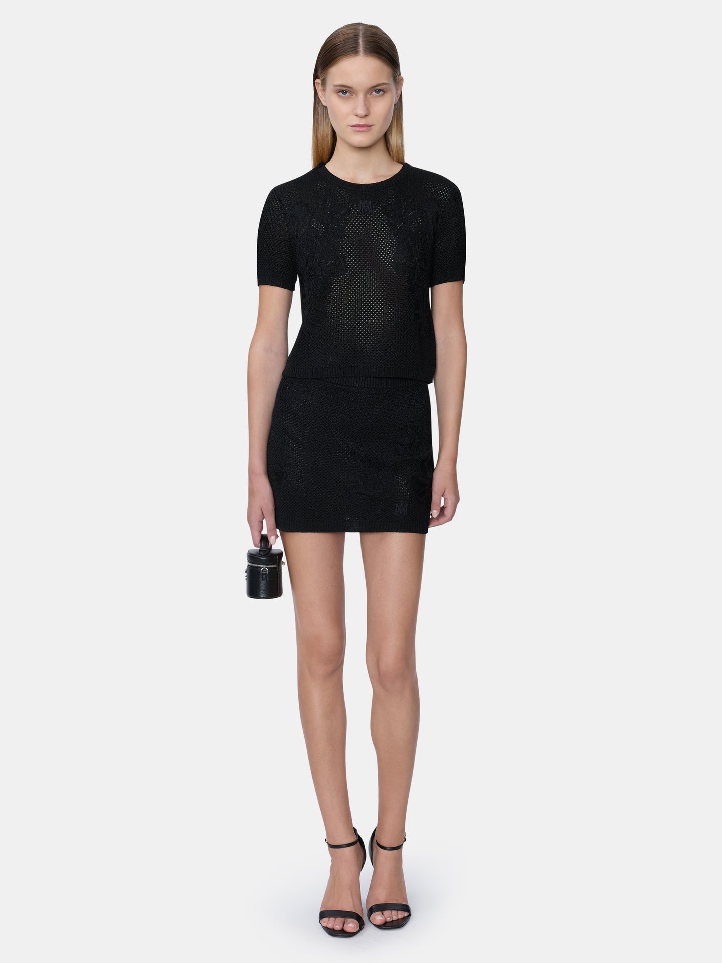 WOMEN - WOMEN'S FLORAL CROCHET MINI SKIRT - Black