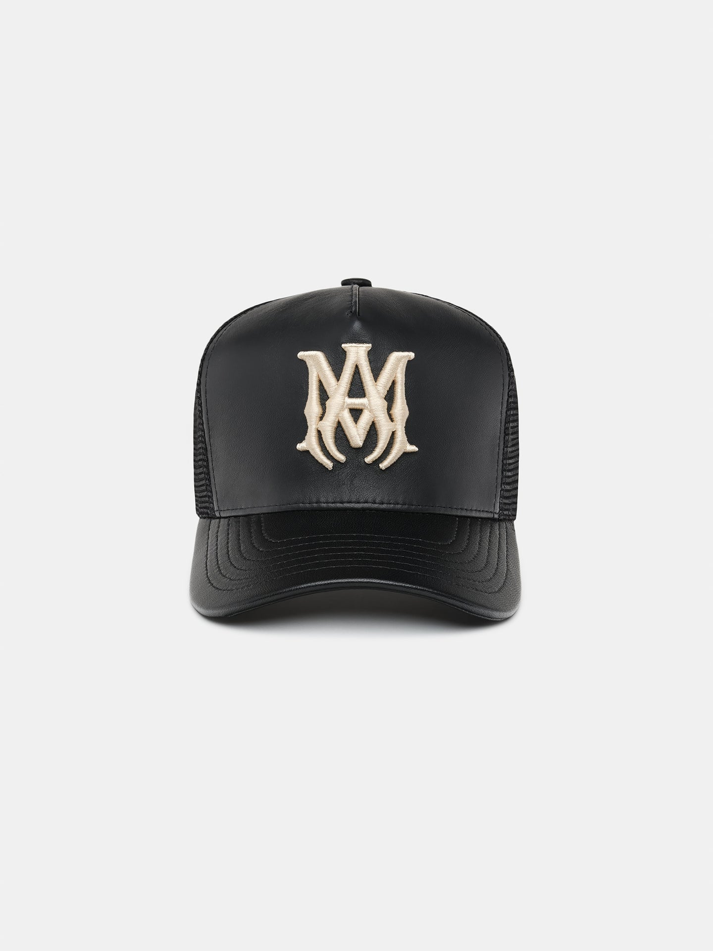 LEATHER MA TRUCKER HAT - Black